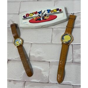 Vintage 1994 Armitron Looney Tunes Tweety Bird Watch Set 2200/76 Brown Leather
